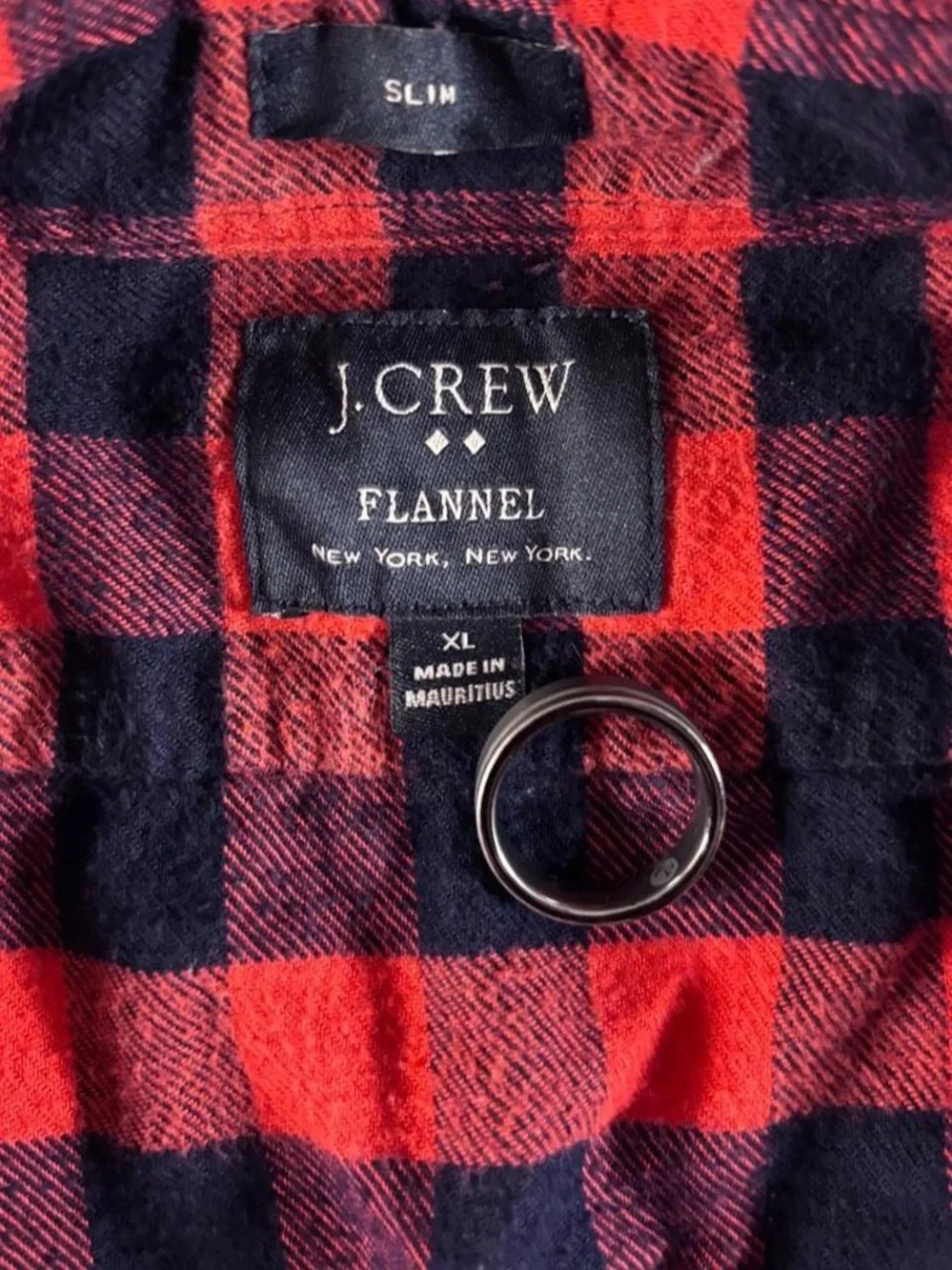 J. Crew Red and Navy Blue Check Flannel Shirt XL Slim Fit